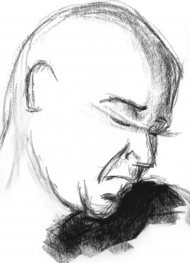 Gesture drawing of a man, head turned towards the left