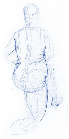 Gesture drawing of a woman on one knee, facing away