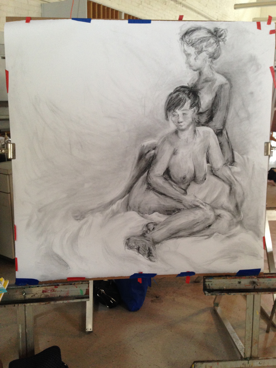 Long Pose Duo gesture drawing in charcoal - March 2014