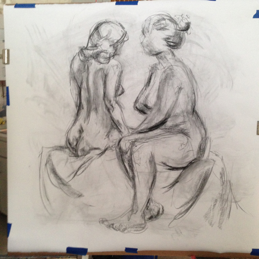 Medium Pose Duo gesture drawing in charcoal - March 2014