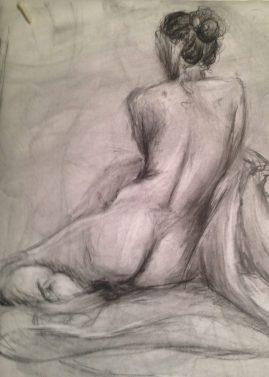 Medium Pose Single gesture drawing in charcoal - March 2014